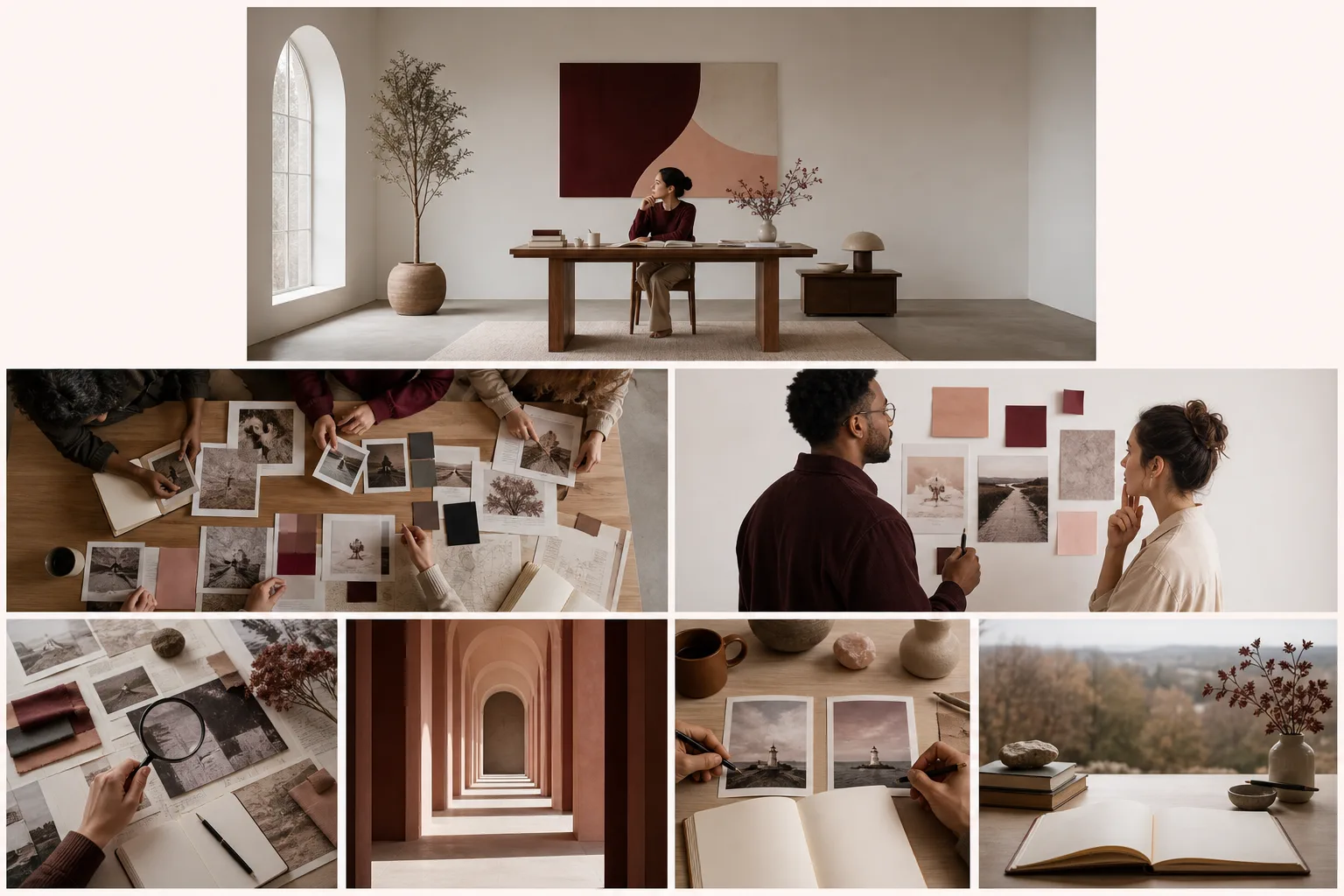 Open notebook and balanced objects in a calm workspace prepared for reflection